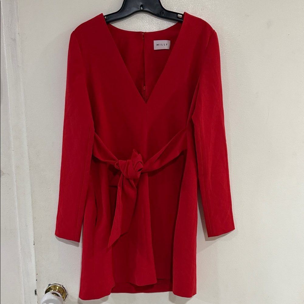 Milly V-Neck Red Long Sleeve Dress